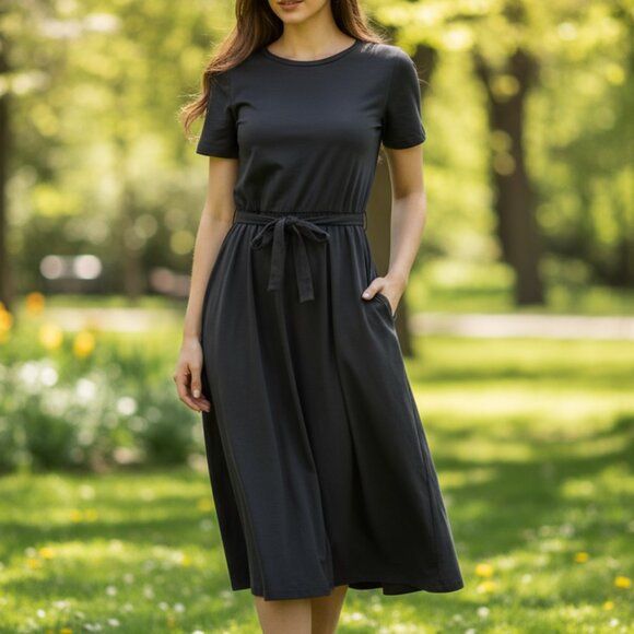 WEEKEND MAXMARA w/ Elastic + Tie Waist Green Midi Jersey Shirt Dress Size S - Picture 1 of 6